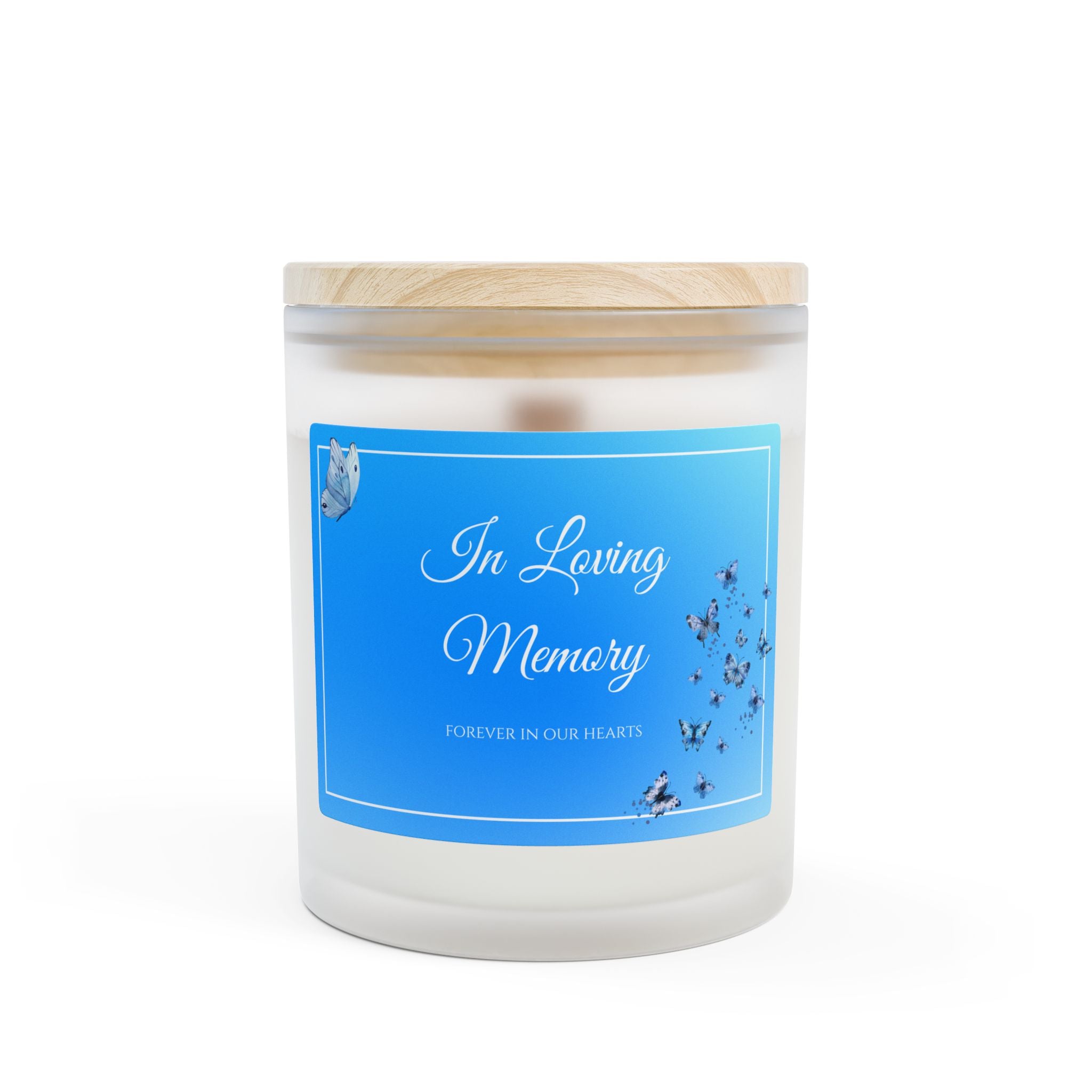 Blue Memorial Frosted Glass Candle — "In Loving Memory" 11oz Bereavement Candle
