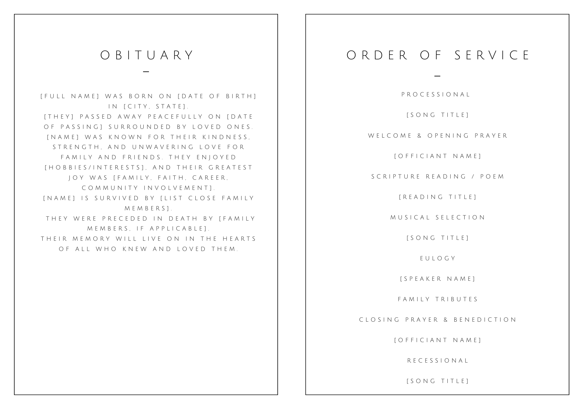 Classic Digital Funeral Program Card Template