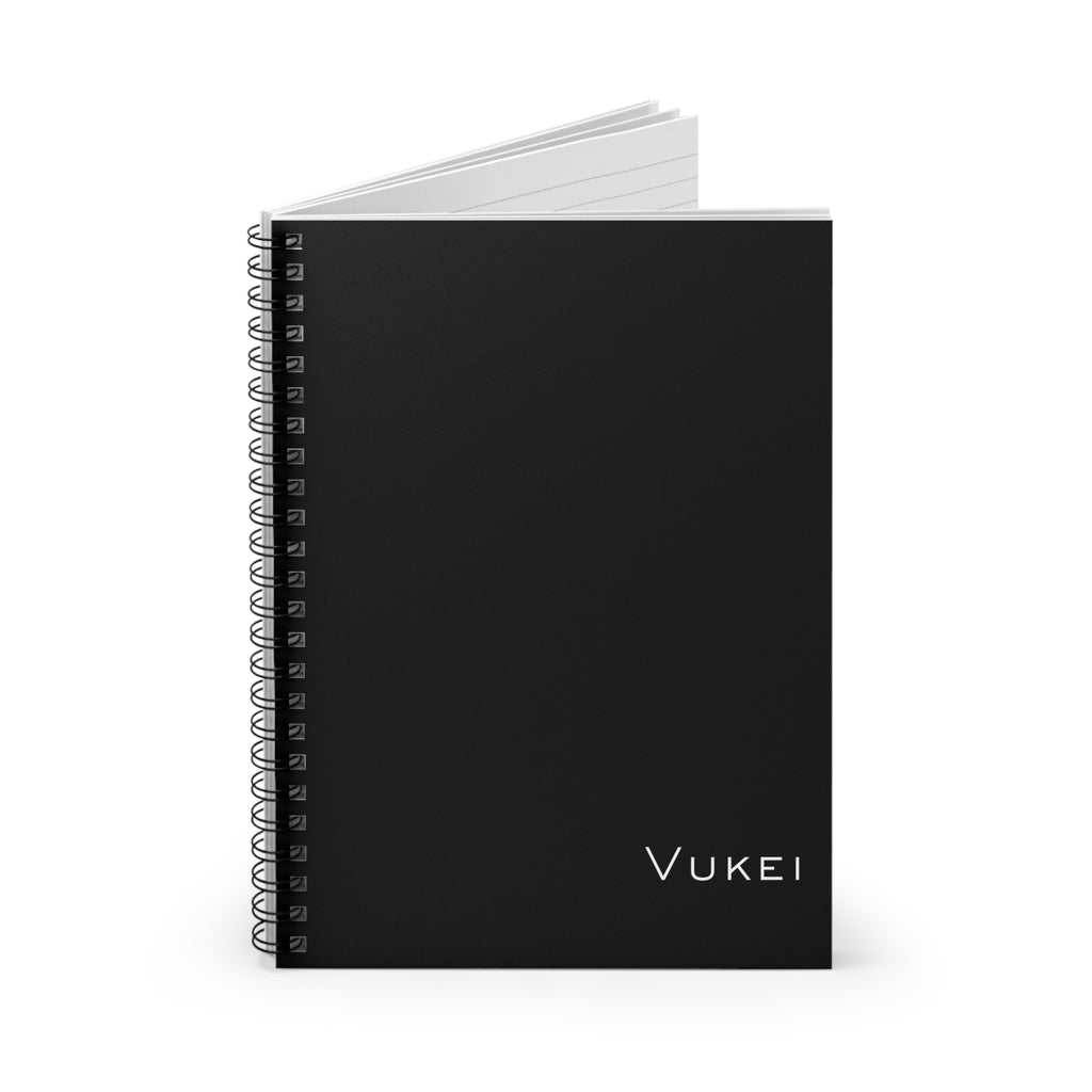 Minimal Black Spiral Notebook — 'Vukei' Ruled Journal for Notes & Planning