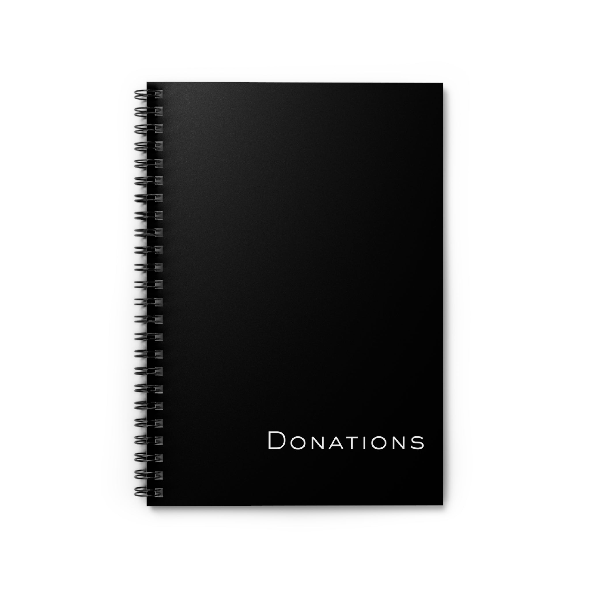 Donations Spiral Notebook — Black Fundraising Log, Ruled Journal for Donation Tracking