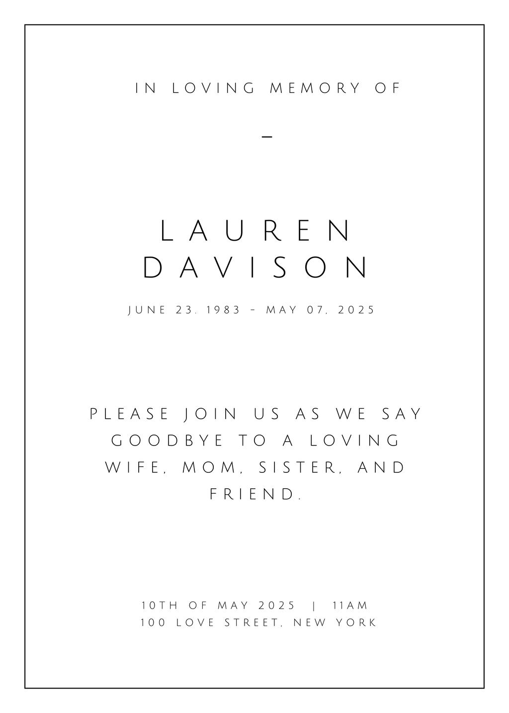 Classic Digital Funeral Invite Template