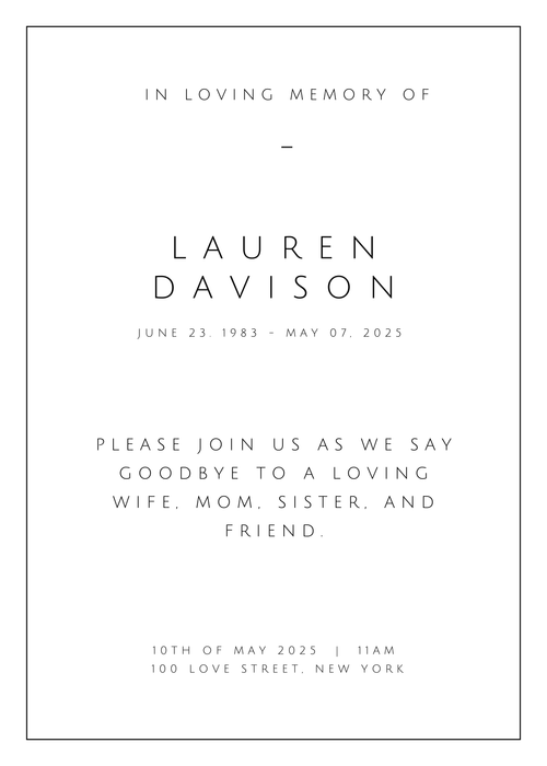 Classic Digital Funeral Invite Template