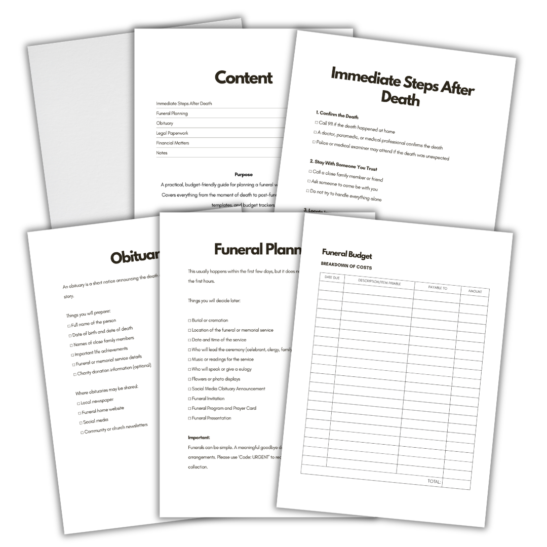 DIY Funeral Planner Workbook (Digital Download) – What To Do When Someone Dies (Step-by-Step Guide)